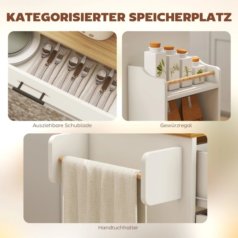 Carrello da Cucina con 1 Cassetto; 2 Ante; Ripiano Regolabile; Piano Ribaltabile e Portasciugamani 120 x 68 x 85 cm