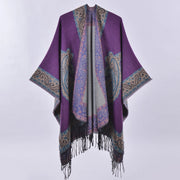 Mantella calda e comoda da viaggio, sciarpa/scialle antivento in cashmere con nappe e motivo paisley in stile etnico, mantella calda per ambienti climatizzati