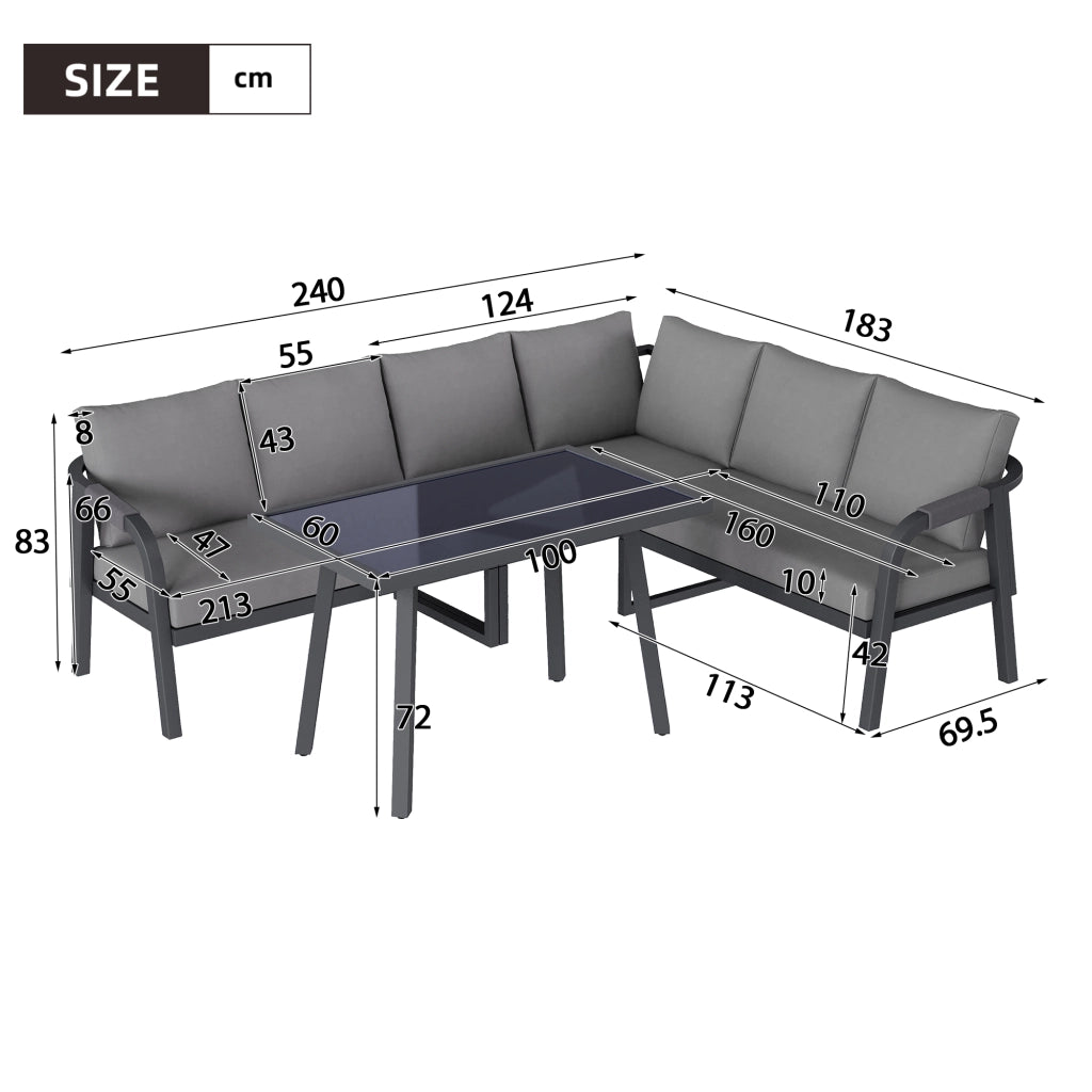 Set da pranzo da giardino set di mobili da giardino pu¨° capire fino a 6 persone braccioli e schienali intrecciati tubi in acciaio zincato include divano d'angolo e tavolo da pranzo colore: grigio