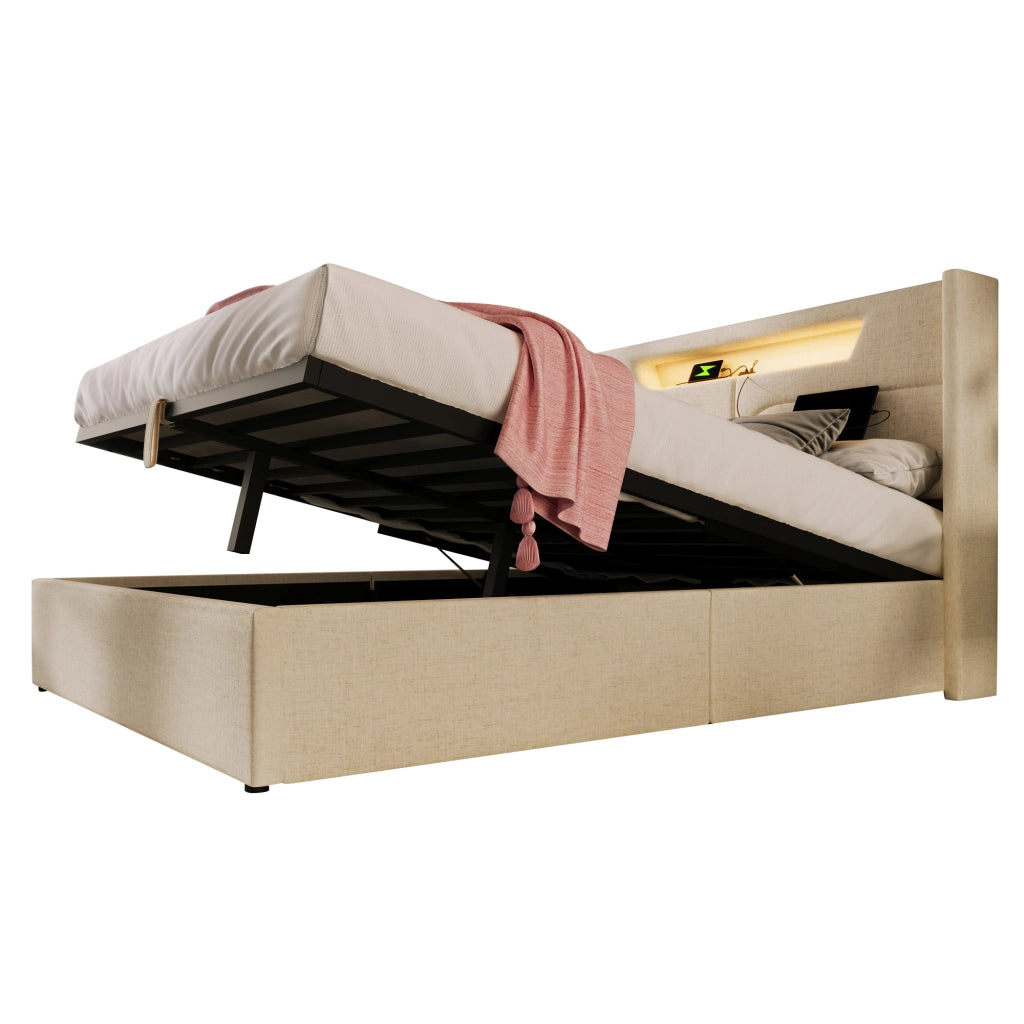 letto imbottito lino beige 140 x 200 cm