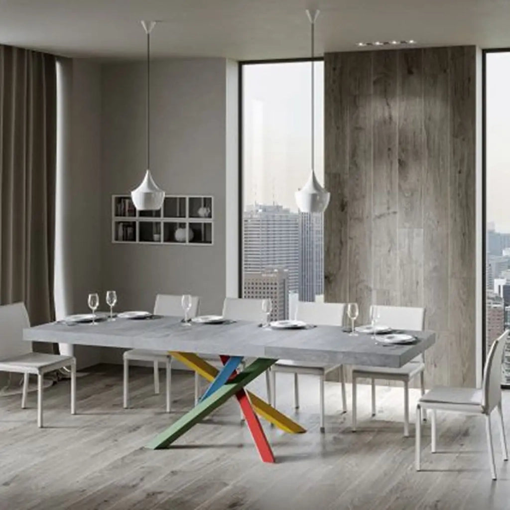 Tavolo allungabile 180/440x90 cm Volantis Premium colore cemento gambe multicolore 4/B