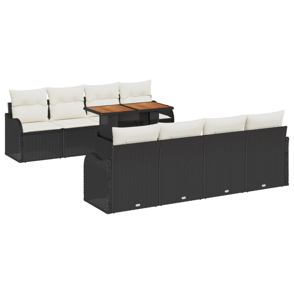 Set di soffÃ  da giardino  9 pezzi con cuscini Nero Polyrattan