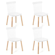 Set di 4 sedie da pranzo windsor con sedili curvati, Sedie laterali senza braccioli con gambe in legno Bianco-Sedie da pranzo