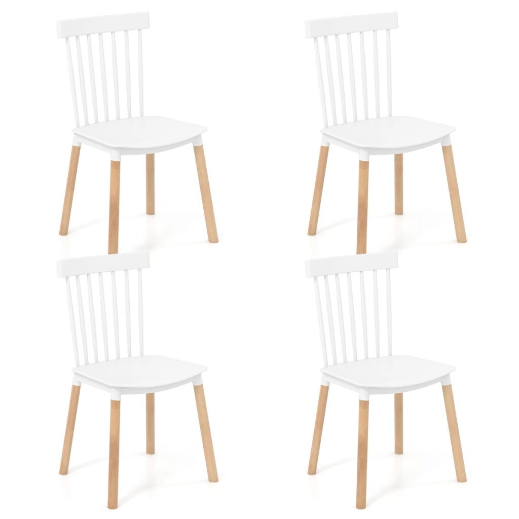 Set di 4 sedie da pranzo windsor con sedili curvati, Sedie laterali senza braccioli con gambe in legno Bianco-Sedie da pranzo