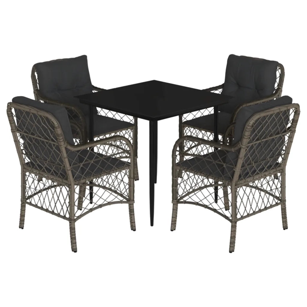 Set da Pranzo da Giardino 5 pz con Cuscini in Polyrattan Grigiocod mxl 111212