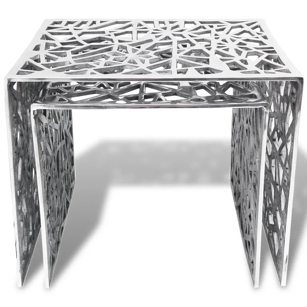 Set 2 Tavolini Quadrati Alluminio Argento