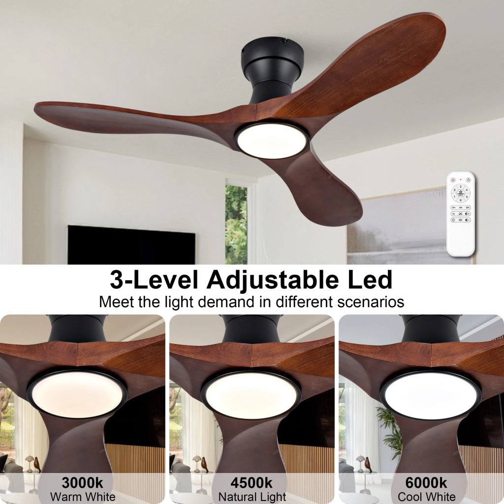 Ventilatore da soffitto 42 pollici con illuminazione e telecomando, 3 pale legno massello sagomate, 3CCT dimmerabile, 6 velocit¨¤ silenzioso
