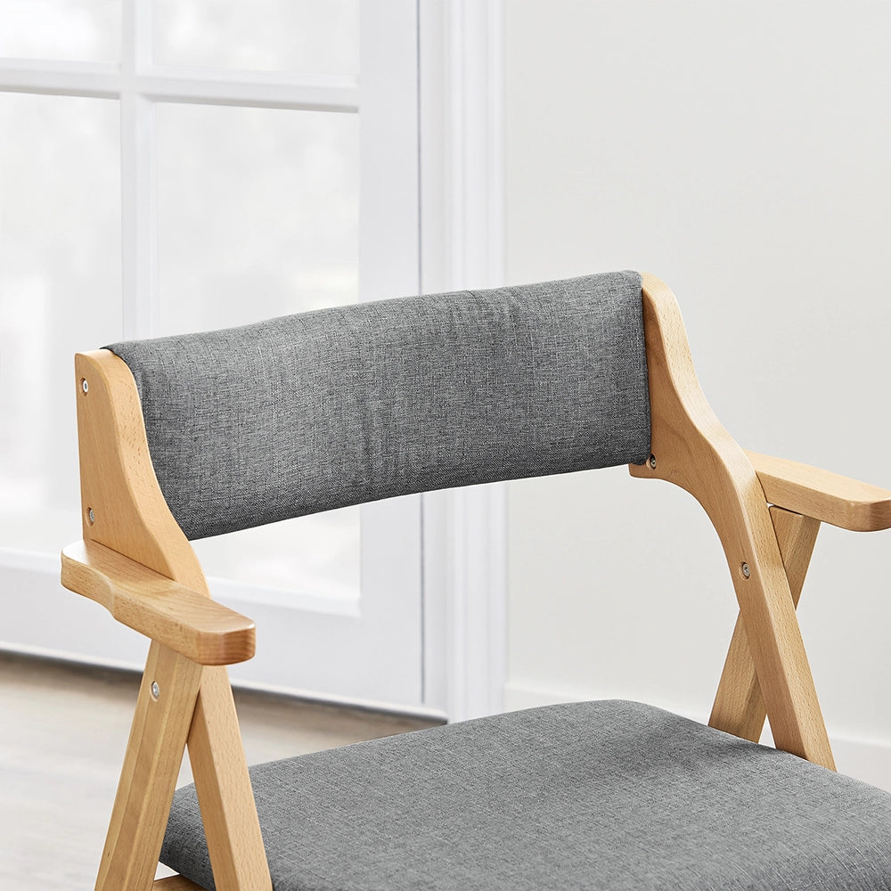 SoBuy Sedia Pieghevole in Legno con Cuscino – Sedie Giardino Pieghevoli e Sedie Impilabili da Interno, Sedia da Giardino Pieghevole per Ufficio Ospiti, Cucina o Balcone, Colore Grigio FST98-HG