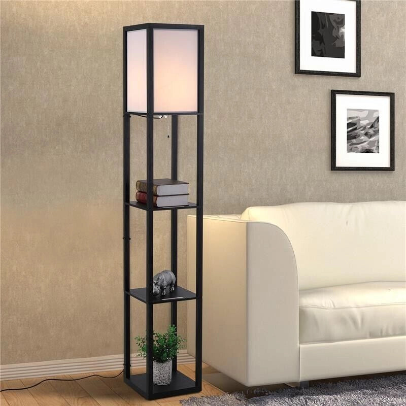 LAMPADA DA TERRA CON LIBRERIA 3 LIVELLI 26 X 26 X 160 CM NERO