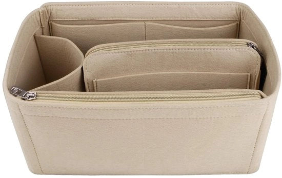 Organizzatore di tasca a mano con cerniera, organizzatore di tasca con diverse tasche, organizzatore di tote (beige, medio)