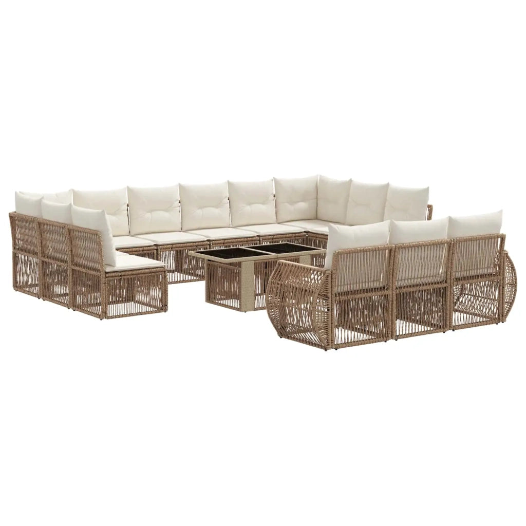 Set Divano da Giardino 14 pz Beige e Bianco Crema polyrattan 3437016