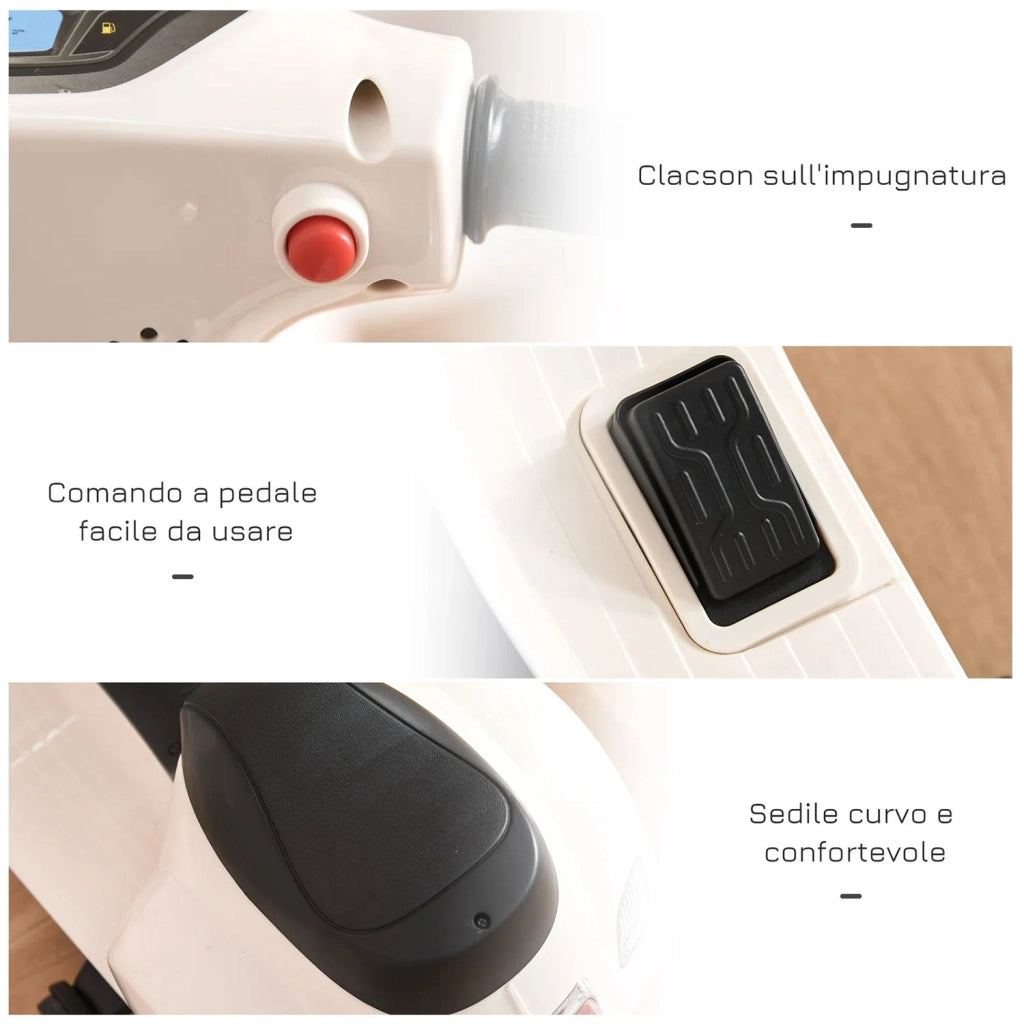 Scooter Elettrico per Bambini Licenza Ufficiale Piaggio Vespa Small 7,2V 2,5Ah Bianco
