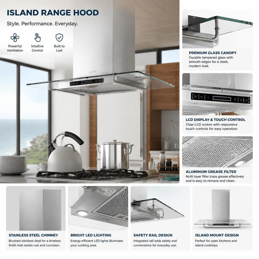 Island Extractor Hood With LCD Display