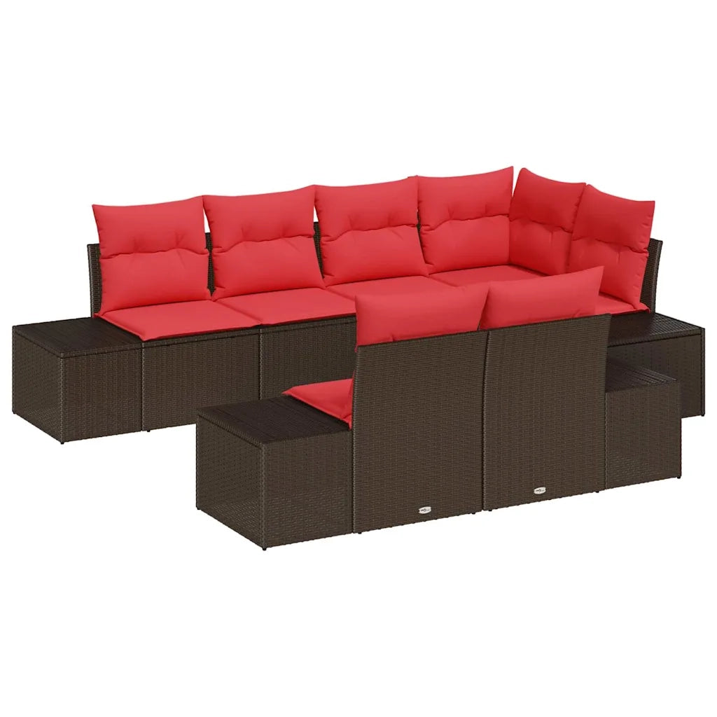Set Divano da Giardino con cuscino 7 pcs Marrone polyrattan