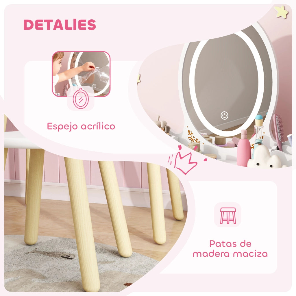 Cassettiera da trucco con specchio e luci LED ¨C zephmum ¨C 2 cassetti, 2 contenitori, bianco