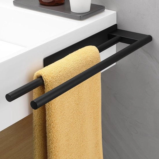 Sostegno asciugamano senza perforazione - Stanghetto adesivo per asciugamani - Bagno e cucina - Materiale nero opaco - 39 cm