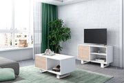 Mobile per Soggiorno composto da 1 Mobile TV100 e 1 Tavolino Bianco/colore Rovere, Gambe Bianche RF1126