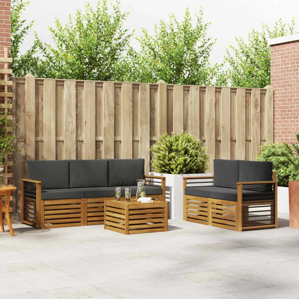 Set divani 6 pcs Naturale e Antracite Legno di Acacia Massello