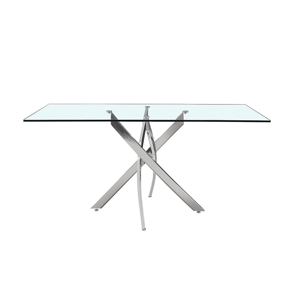 Tavolo da Pranzo Peyton 160×90 cm in Vetro Temperato con Gambe Incrociate Cromate