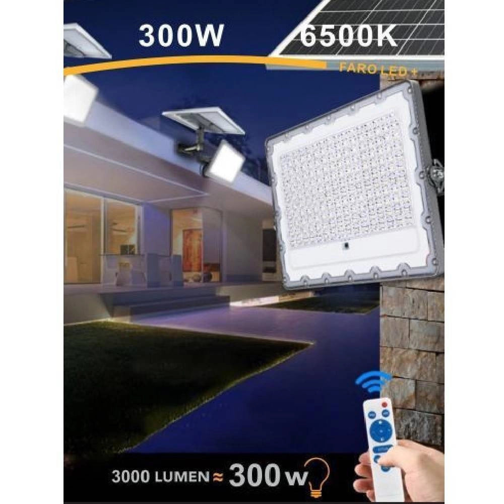 Trade Shop - Faro Led 300 Watt Crepuscolare Pannello Energia Solare Telecomando Ip65 Sl-300w -