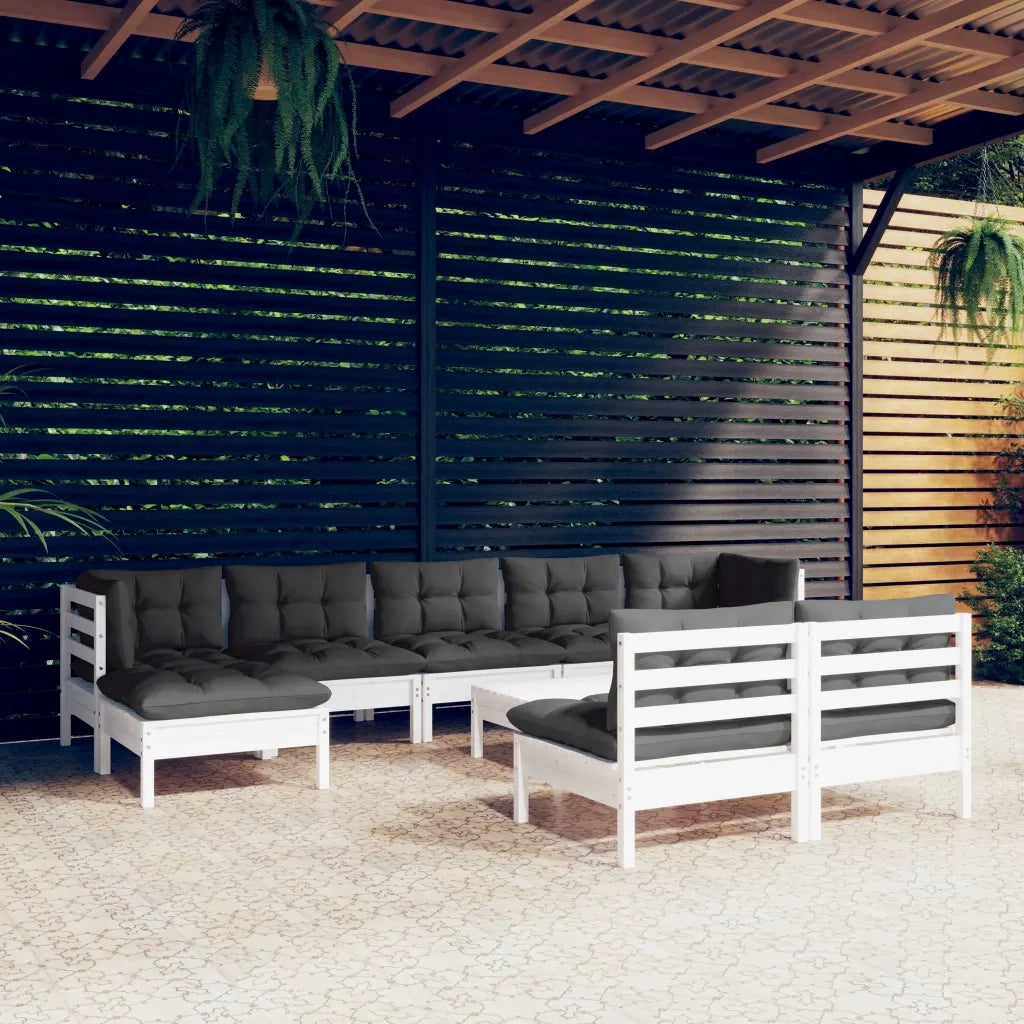 Set Divani da Giardino 10 pz con Cuscini Bianchi Legno di Pino 3097110