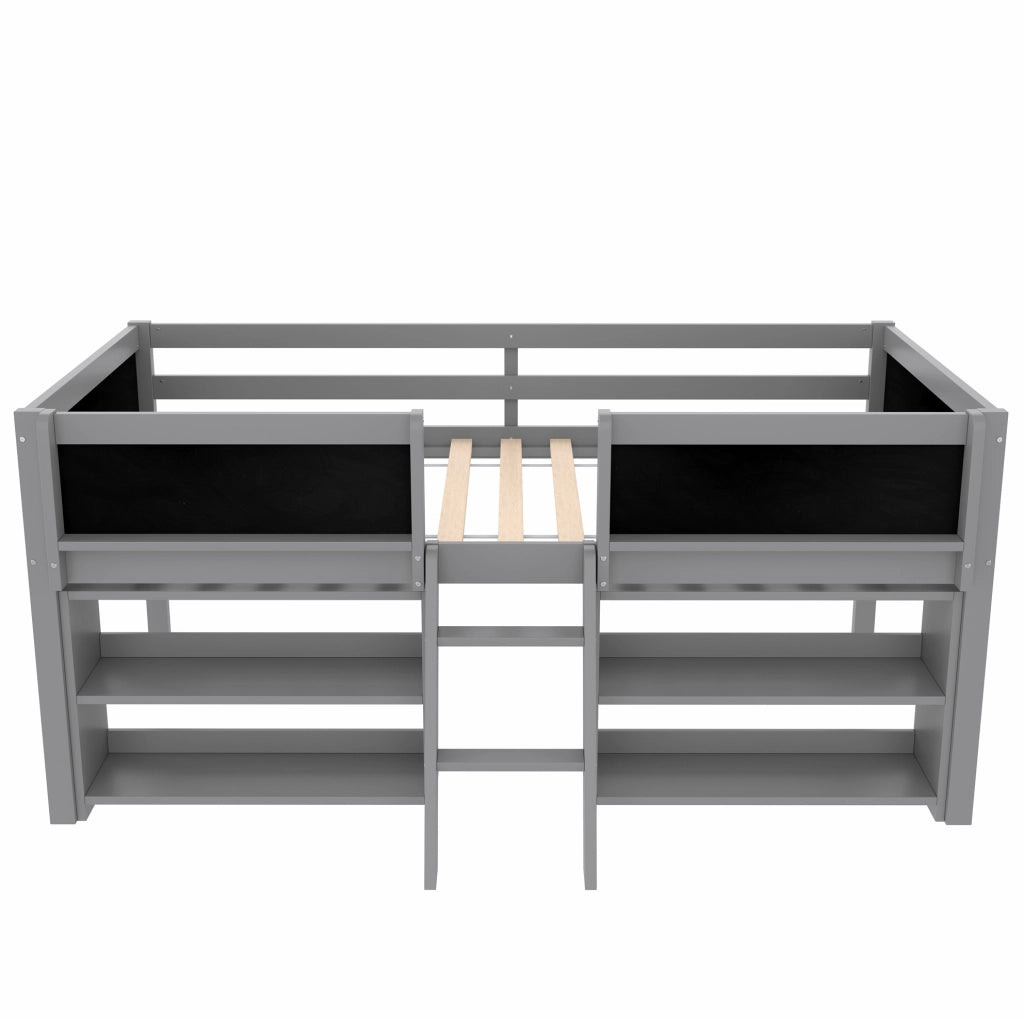 Letto semi-alto 90x200 cm con scaffali, lavagna, scala e sponde grigio