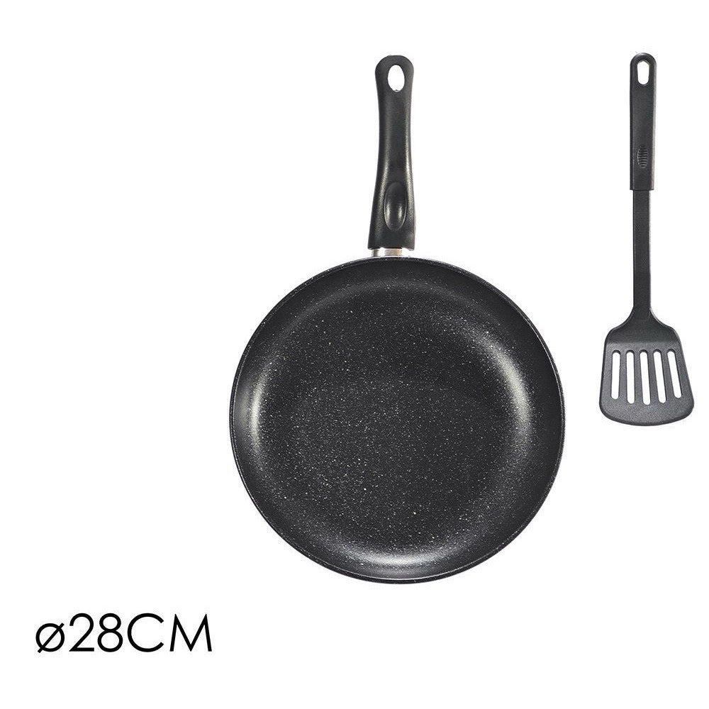 Trade Shop - Set 2pz Padella Antiaderente ⌀28cm Con Pala Spatola Forata Manico Antiscottatura Pfoa Free -