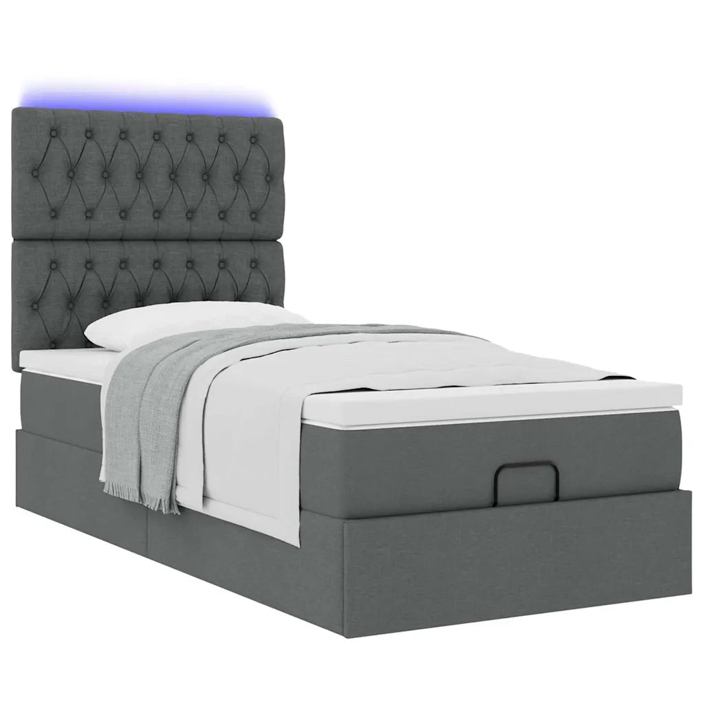 Pouf Letto con Materasso e LED Grigio Scuro 80x200cm in Tessuto