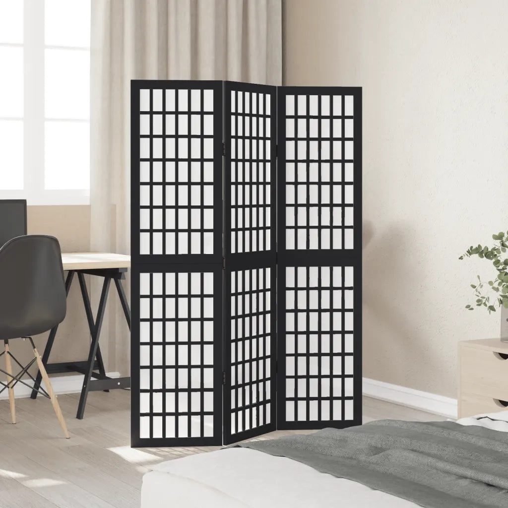 vidaXL Divisorio Ambienti 3 Pannelli Nero Legno Massello di Paulownia