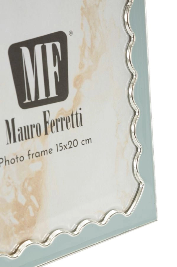 Cornice Juliette 14,9x1,3x29 cm in Zinco e Vetro Azzurro e Argento