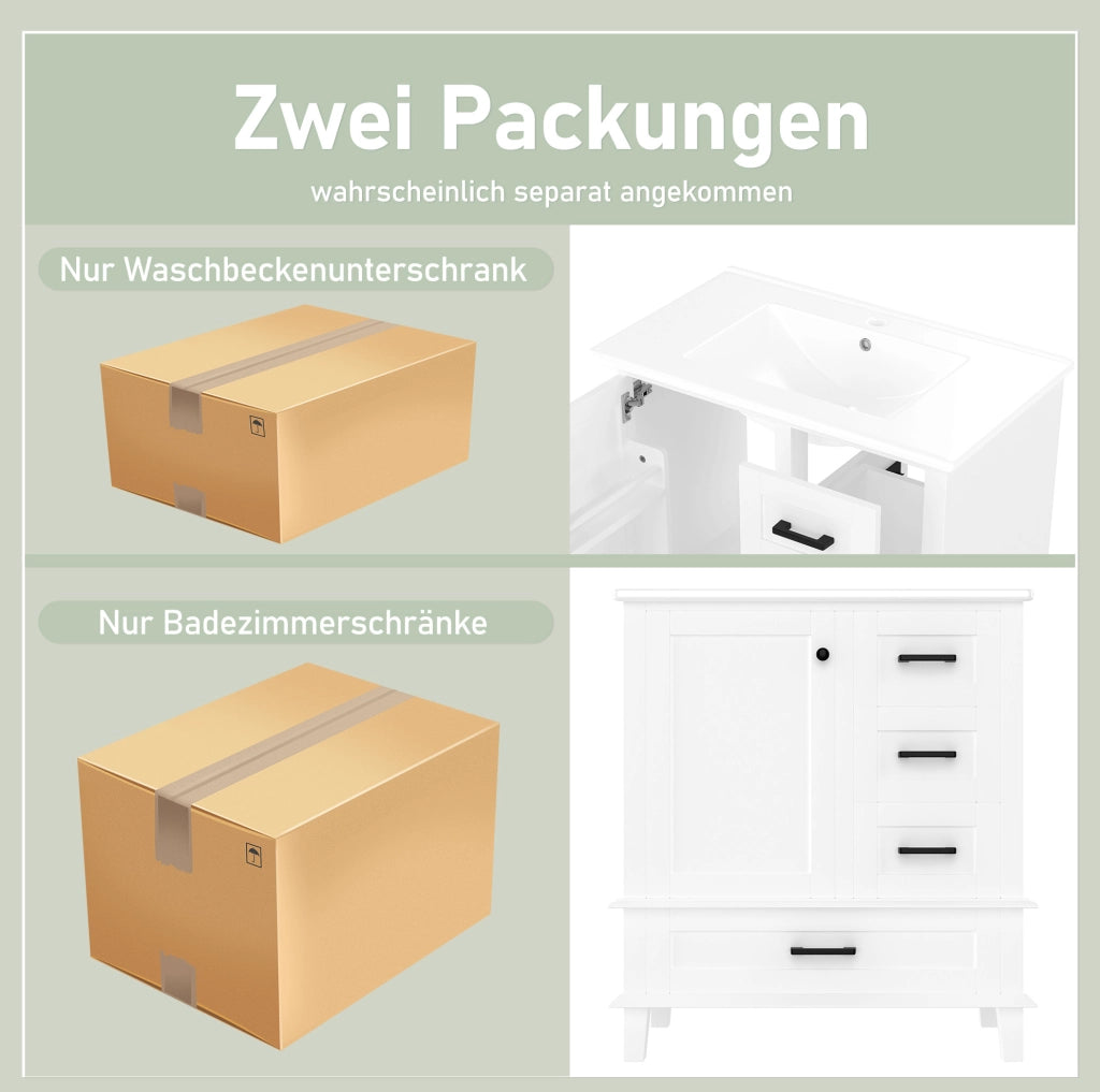 Mobile bagno freestanding con lavabo in ceramica, 76x46x83,5 cm, bianco