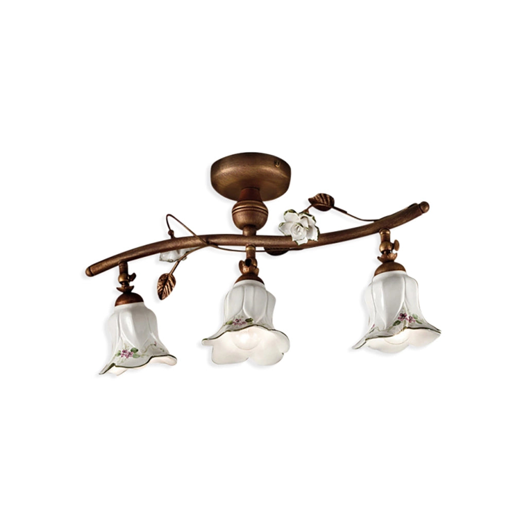 Plafoniera Classica Pisa Metallo E Ceramica Ruggine Sfumato Oro 3 Luci E14