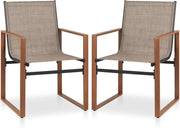 Set di 2 Sedie da Pranzo da Esterno, Sedia da Patio con Seduta e Schienale Traspiranti, Braccioli Larghi, Telaio in Metallo, per Cortile, Veranda, Giardino, Portata 150 kg (Caffè)