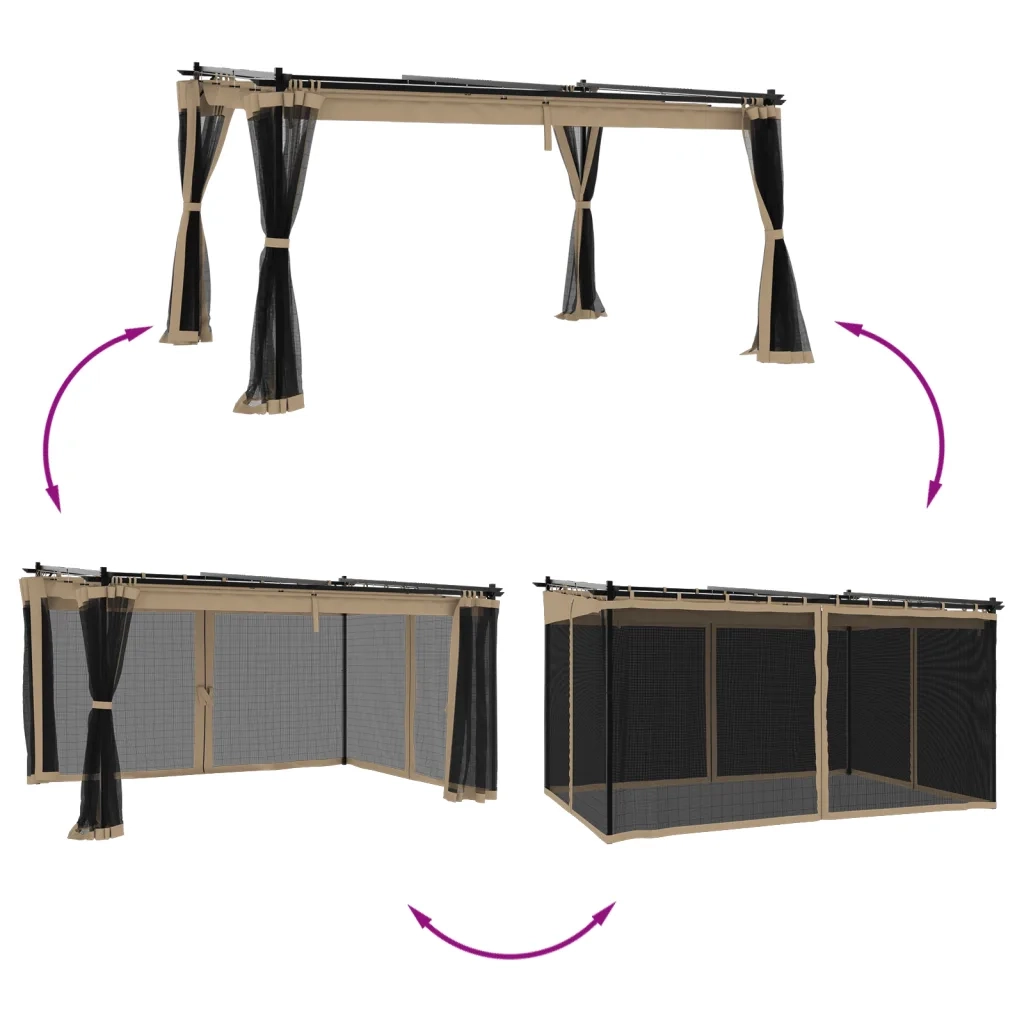 Gazebo con Pareti in Rete Tortora 4x3 m in Acciaio