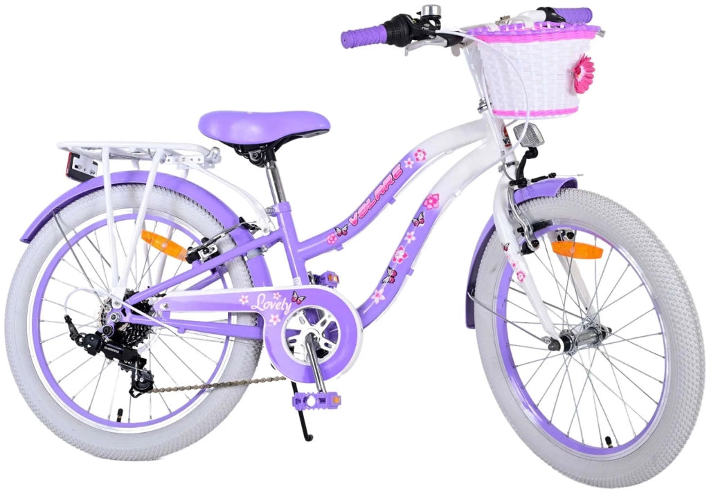 Bicicletta per Bambine 20" Stabilizzatori e Freni Vbrake con Cestino e Portabambola Viola
