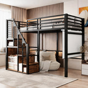 Letto a soppalco singolo 90 × 200 cm con scala e unità contenitore integrata in metallo nero