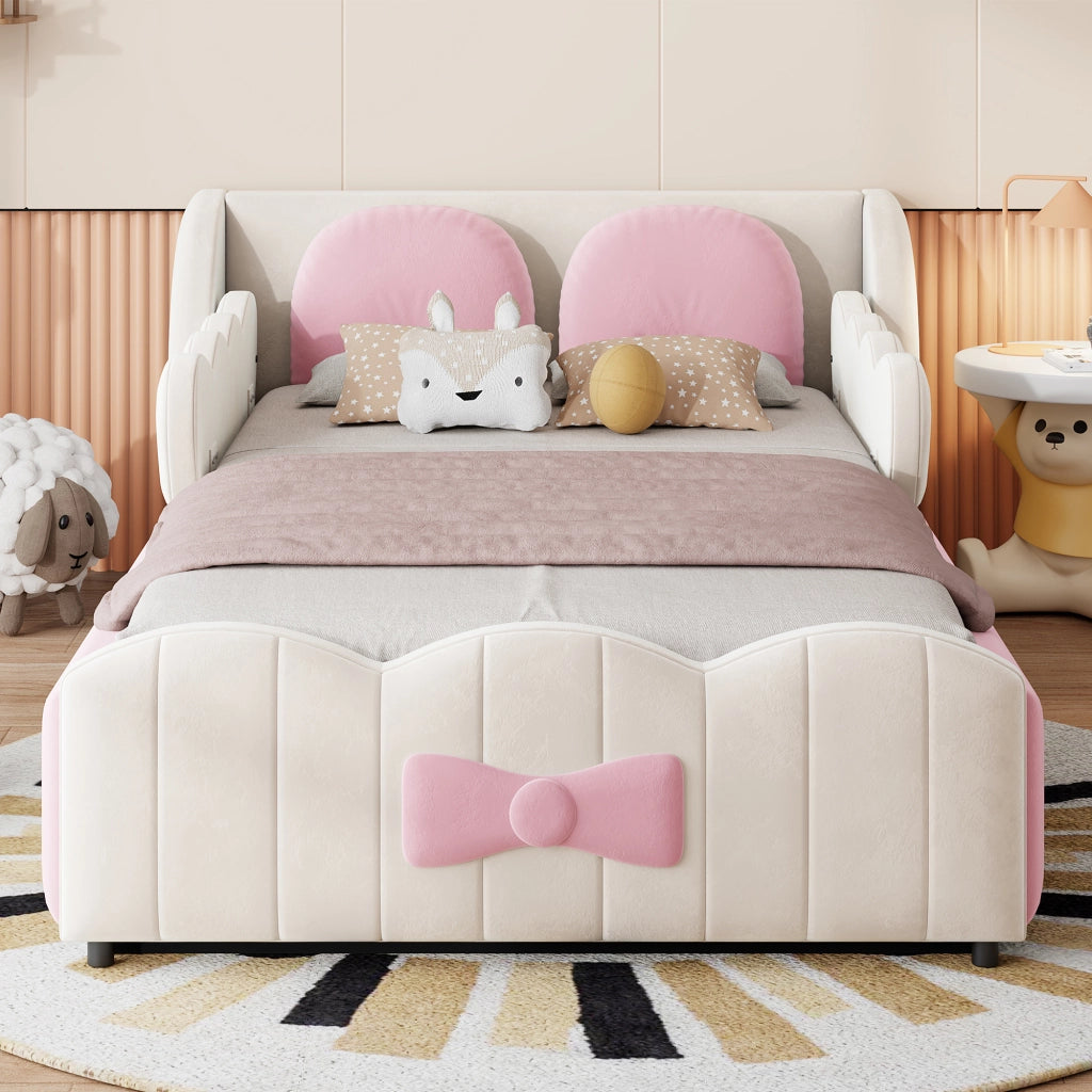 letto per bambini velluto beige 90 x 200 cm