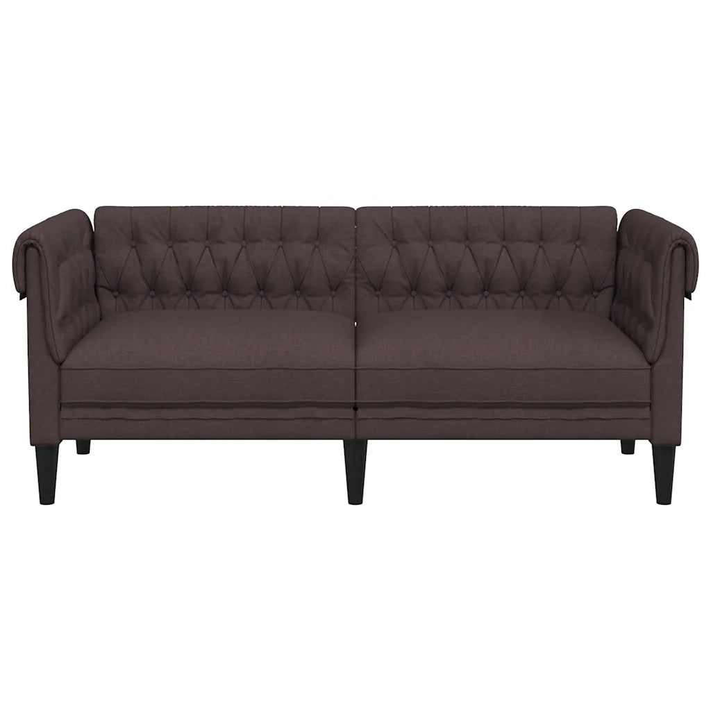 Divano Chesterfield a 2 Posti Marrone Scuro in Tessuto