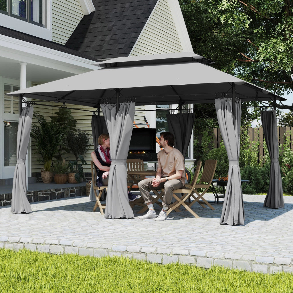 Gazebo da Giardino Tetto Doppio ¨C Xylo ¨C 6 Pannelli Laterali Impermeabile 4x3m Grigio Scuro