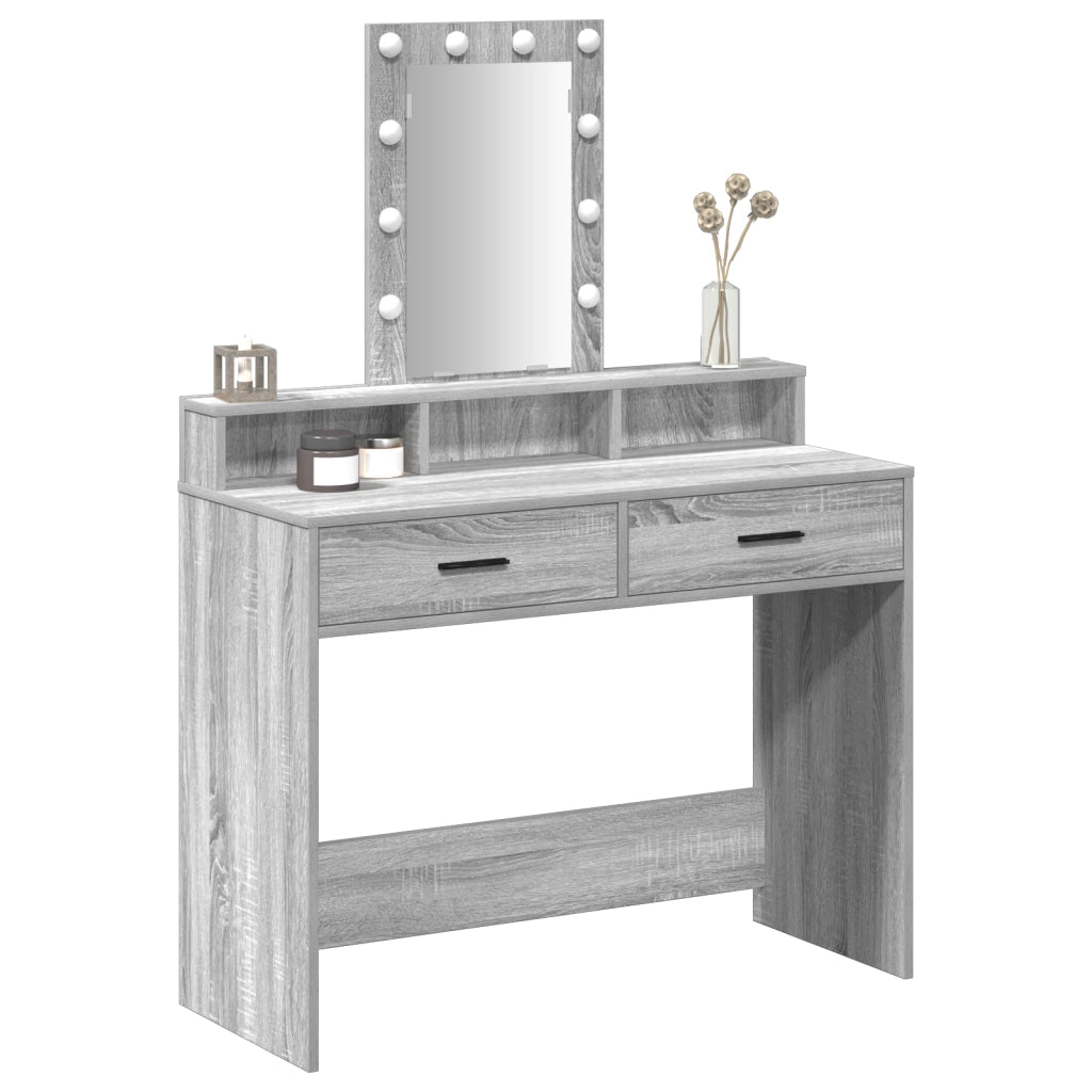 Tavolo da trucco con luci LED Grigio Sonoma 100x41x140 cm
