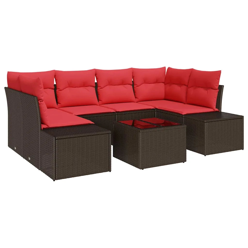 Set Divano da Giardino con cuscino 7 pcs Marrone polyrattan