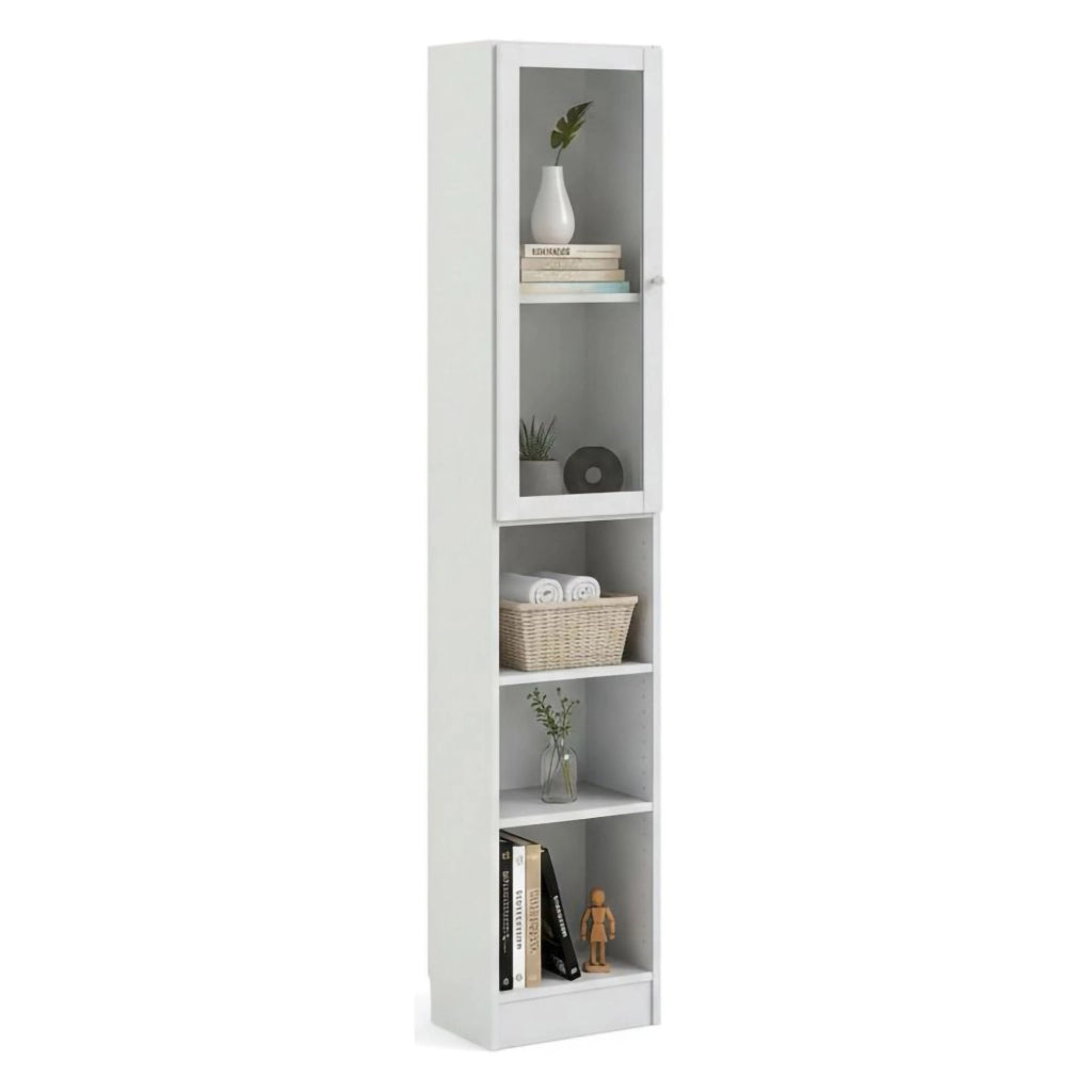 Libreria Greg, Scaffale da ufficio, Mobile portalibri, Biblioteca, 41x28 h203 cm, Bianco