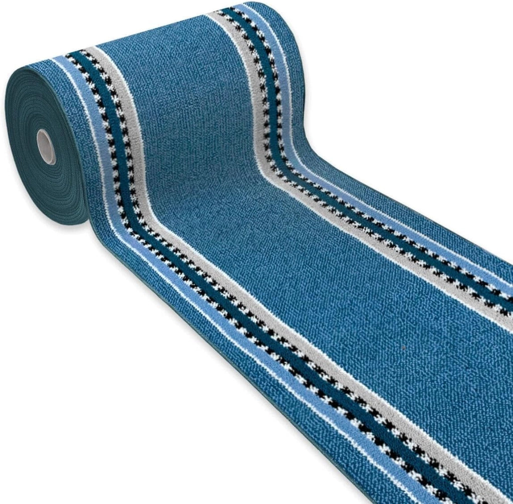 Tappeto Cucina 57x400 cm Antiscivolo Made in Italy Passatoia Corsia Bordata Ingresso Lavabile Blu