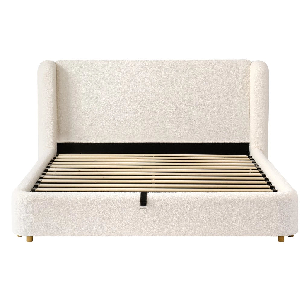 Letto Imbottito Matrimoniale Contenitore con Testiera ¨C Xylo ¨C Boucl¨¦ Beige 180x200