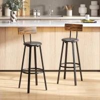 Set 2 Sgabelli da Bar Stile Industriale con Schienale, Seduta in Finta Pelle e Poggiapiedi, Marrone Rustico