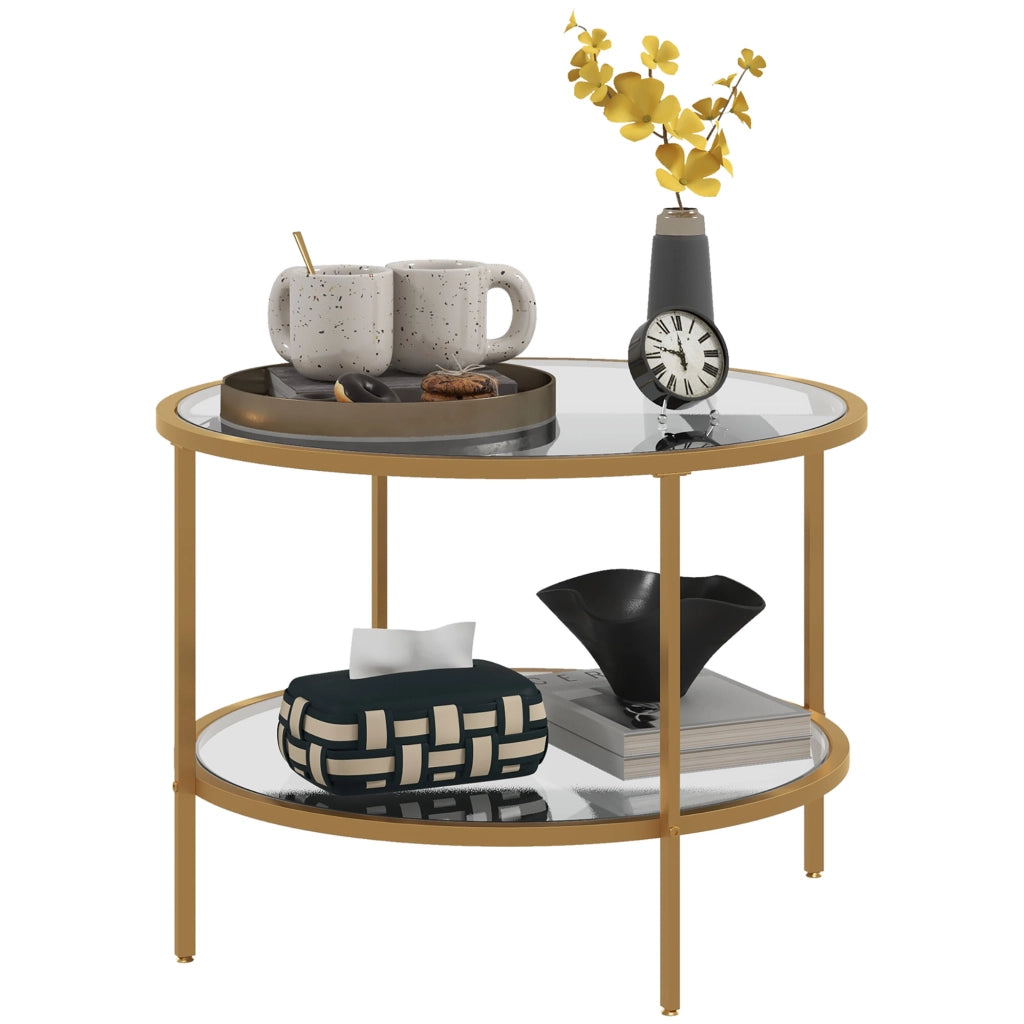 Tavolino da caff¨¨ rotondo 2 livelli ¨C Xylo ¨C ?60x43 cm dorato