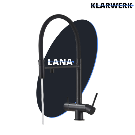 Lana | Rubinetto  estraibile 3 vie nero opaco | miscelatore da cucina per acqua potabile in acciaio inossidabile | Girevole a 360 iltra 3 connessioni