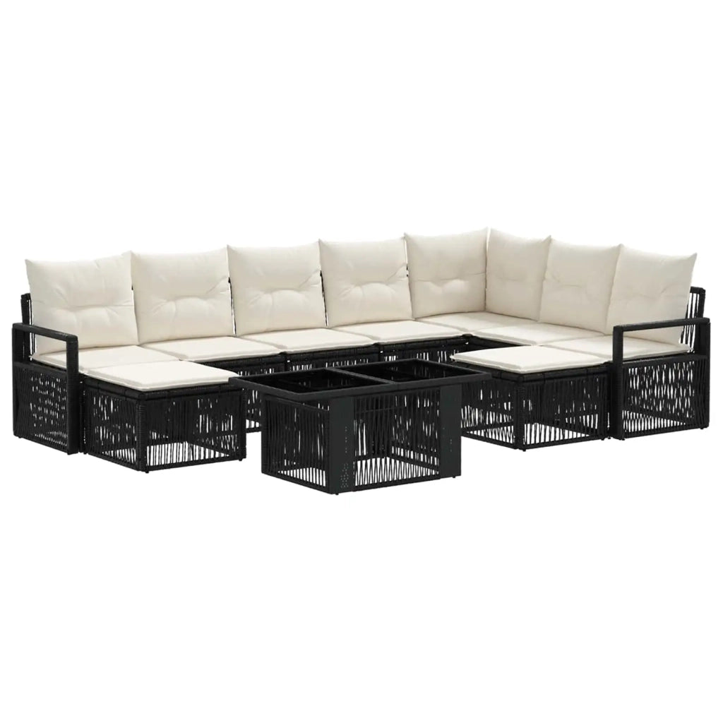 Set Divano da Giardino 10 pz Nero e Bianco Crema polyrattan 3437185