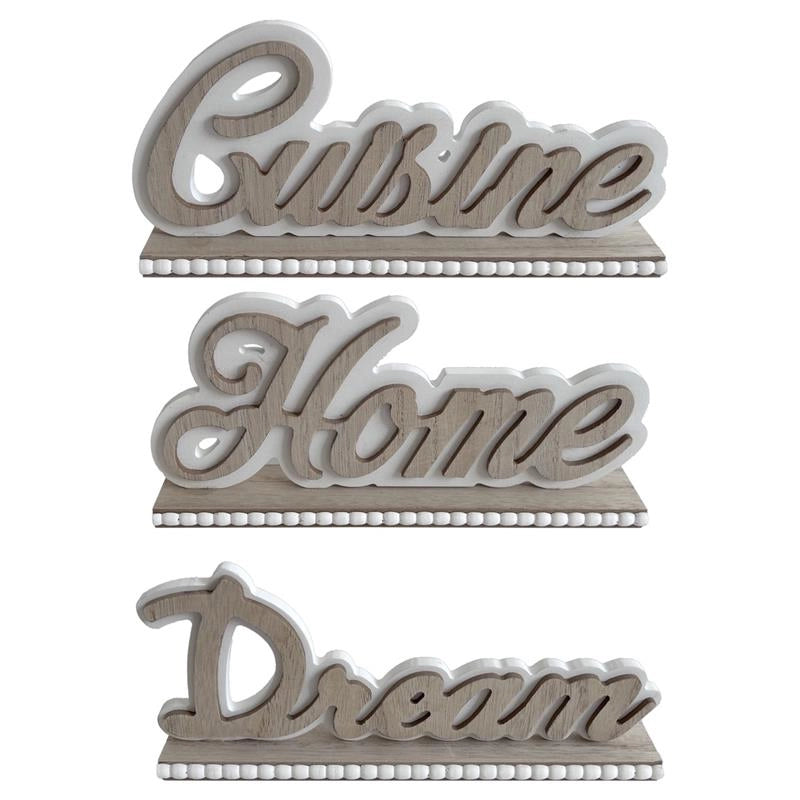 MA MAISON DECORAZIONI DA TAVOLO CON SCRITTA IN LEGNO DREAM.CUISINE O HOME DIMENSIONI 25 X 11 CM - SCRITTA ASSORTITA
