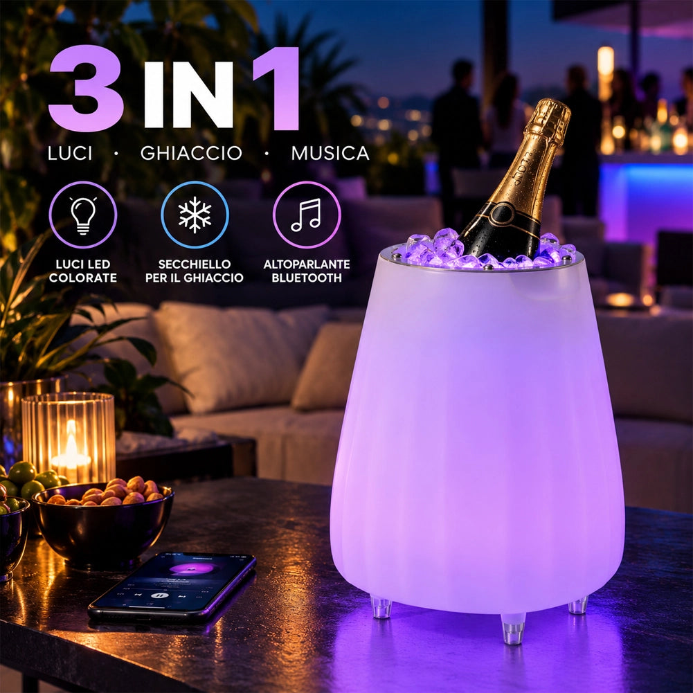 Glacette Secchiello Ghiaccio 3in1 Luci LED e Cassa Bluetooth Portaghiaccio 5L